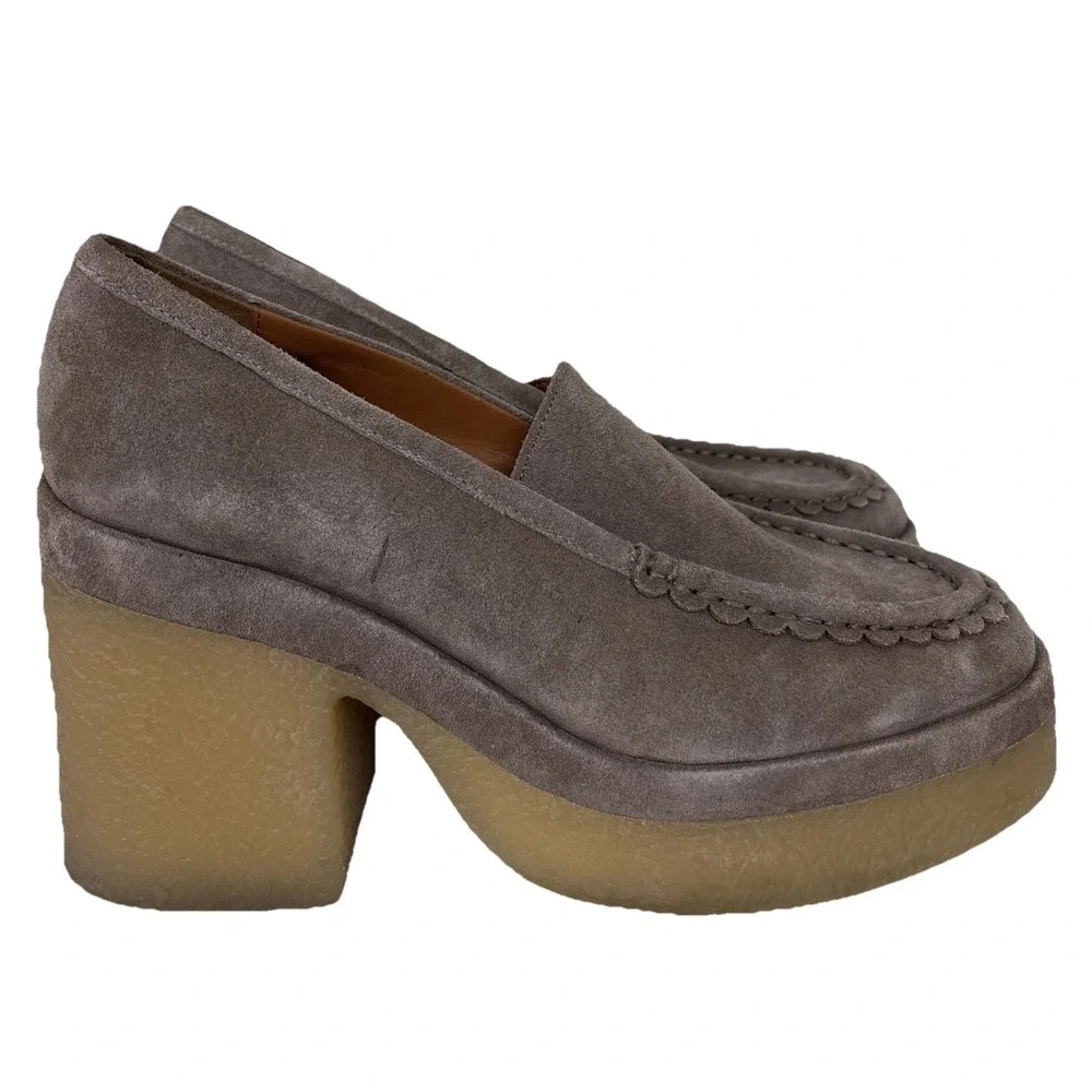 Marc Fisher Lina Platform Loafer Size 11 Suede Tan Slip On Shoes Academia Preppy